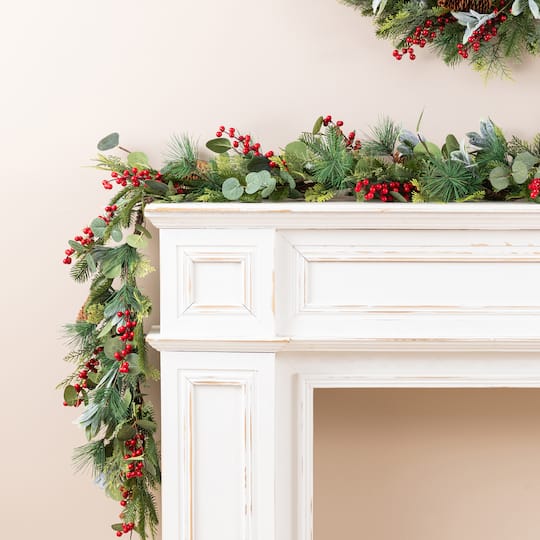 Glitzhome® 6ft. Christmas Berry & Pinecone Eucalyptus Garland, Set of 2